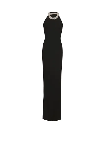 Balmain Halterneck Db Col Embroidered Long Dress In Black