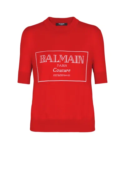 Balmain Couture Two-tone Knit Top In Red