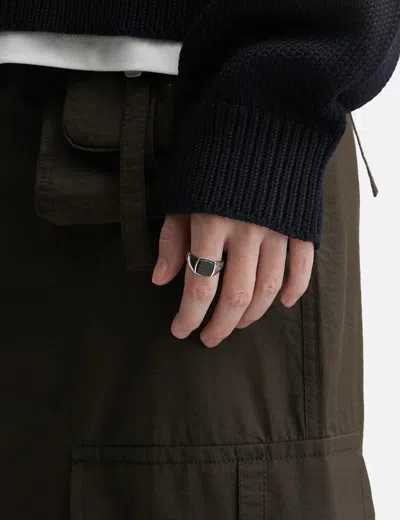 Tom Wood Kay Ring Black Larvikite In Metallic