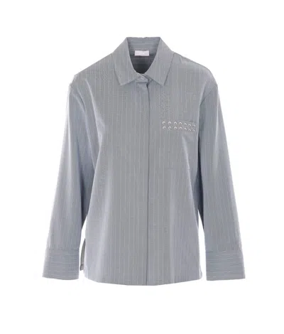 Liu •jo Striped Stud-embellished Shirt In Gray