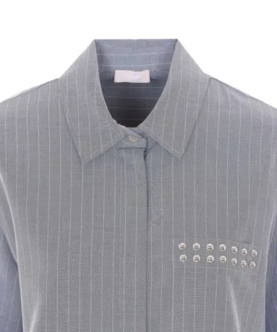 Liu •jo Striped Stud-embellished Shirt In Gray
