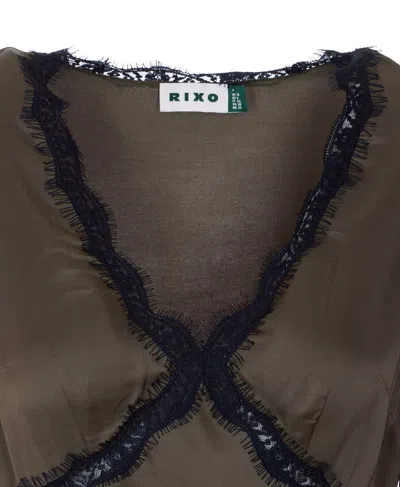 Rixo London Womens Pine Green Annina V-neck Woven Midi Dress In Brown