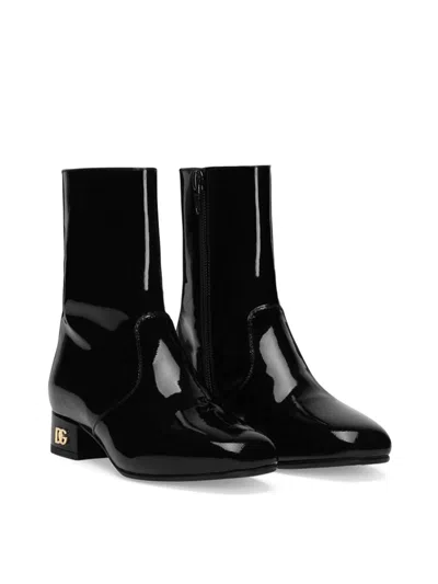 Dolce & Gabbana Patent Leather Ankle Boots In Animal Print