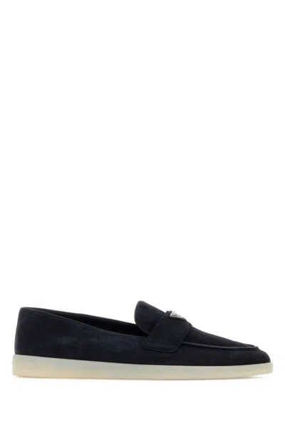 Prada Blue Calf Flat Shoes In Black