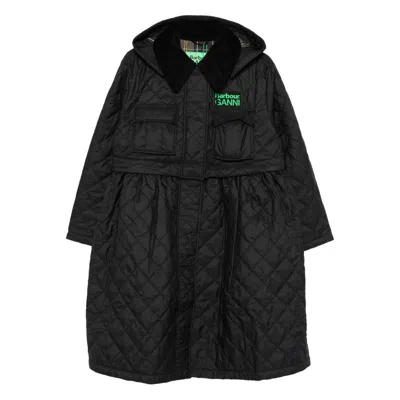 Barbour X Ganni Quilted Hooded Coat In Black