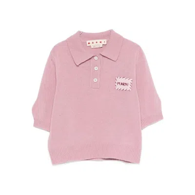 Marni Logo-patch Polo Top In Pink