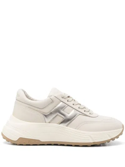 Hogan Hi-fi Leather Sneakers Contrast Rubber Sole In White