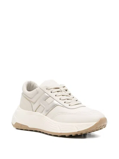 Hogan Hi-fi Leather Sneakers Contrast Rubber Sole In White