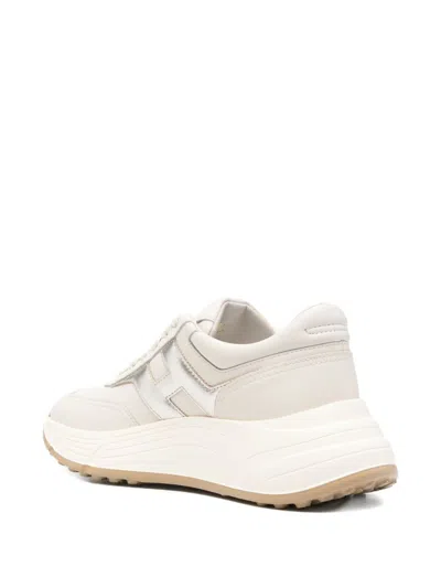Hogan Hi-fi Leather Sneakers Contrast Rubber Sole In White