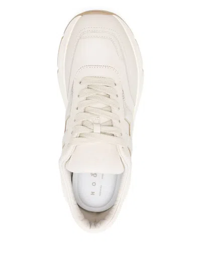 Hogan Hi-fi Leather Sneakers Contrast Rubber Sole In White