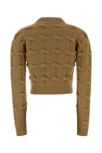 Stella Mccartney Wool Sweater Cropped Long Sleeves Crew Neck In Brown