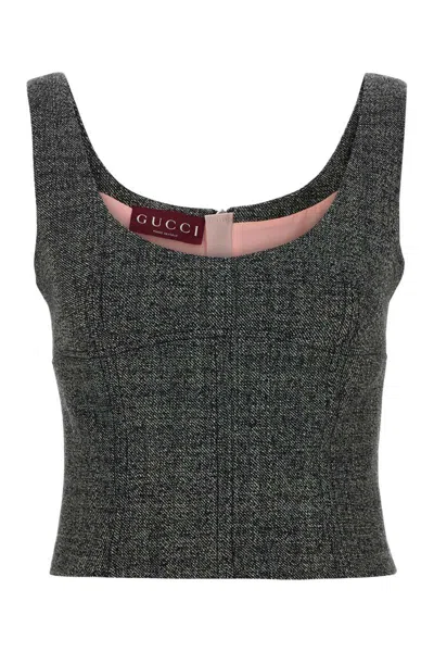 Gucci Wool Knit Tank Top Scoop Neckline In Gray