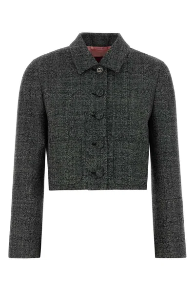 Gucci Wool Blazer Cropped Collar Long Sleeves Pockets In Gray
