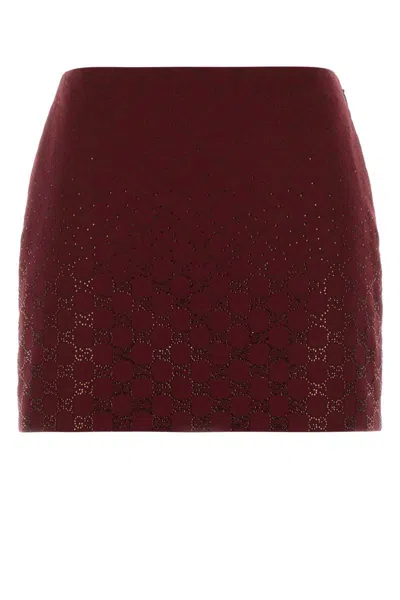 Gucci Gg Fabric High Waist Geometric Mini Skirt In Burgundy