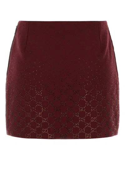 Gucci Gg Fabric High Waist Geometric Mini Skirt In Burgundy