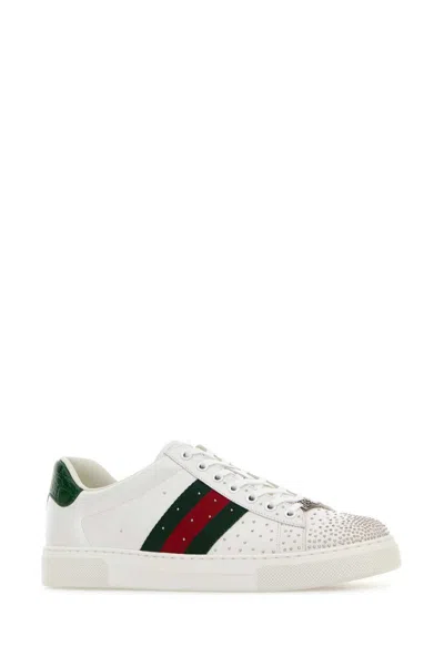 Gucci White Leather Sneakers In White
