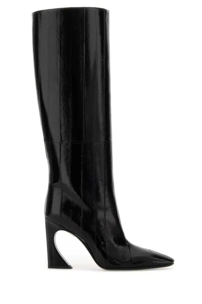 Fendi Arco Leather Knee High Boots Sculptural Heel In Black