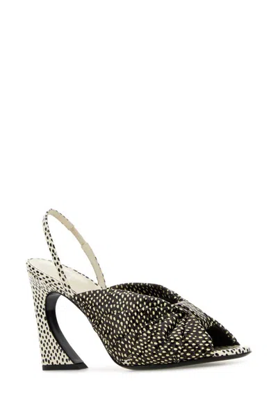 Fendi Black And White Printed Leather High-heeled Slides In Animal Print