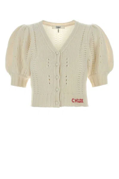 Chloé Ivory Wool Blend Cardigan In White