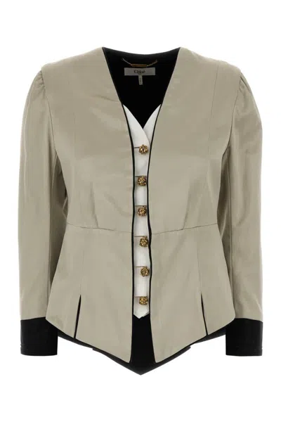 Chloé Satin Blazer Structured Shoulders Contrast Cuffs In Green