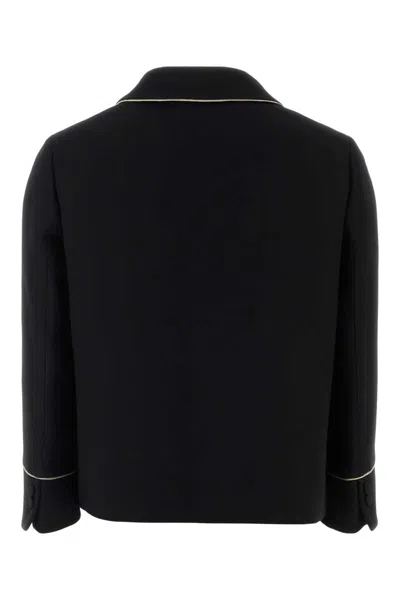 Fendi Wool Blend Blazer Contrast Piping Pockets In Black