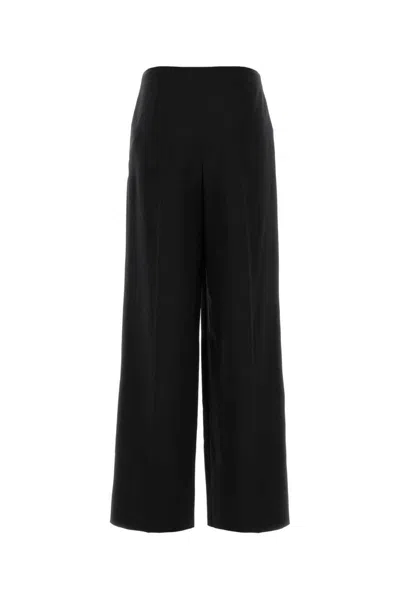Fendi Black Wool Blend Wide-leg Pant In Black