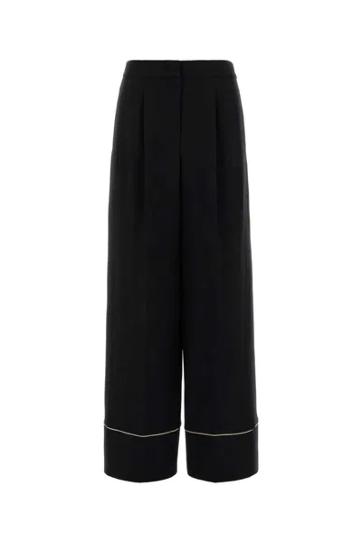 Fendi Wool Blend Pyjama Trousers High Waist In Black