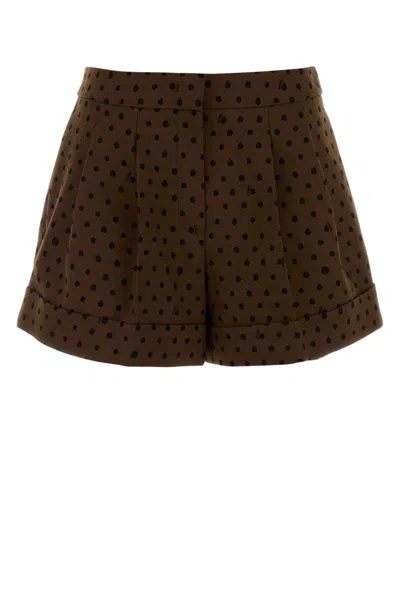 Fendi Printed Stretch Wool Blend Shorts In Brown