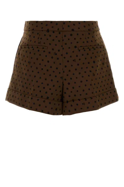 Fendi Printed Stretch Wool Blend Shorts In Brown