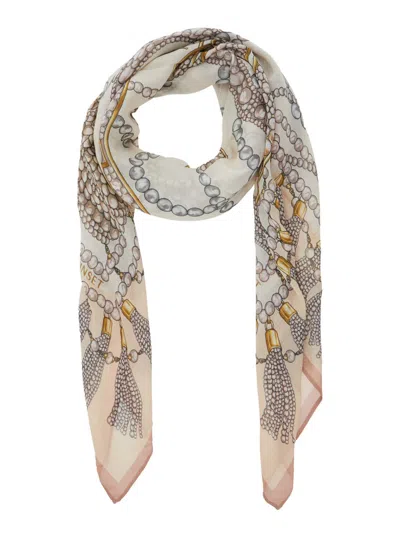 Twinset Multicolor Scarf With All-over Pearl Print And Logo Lettering Detail In Modal Woman In Multi