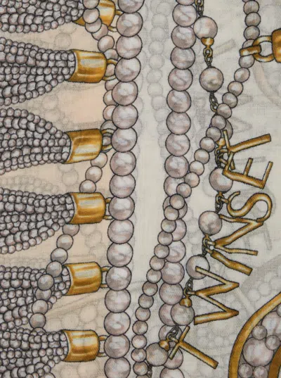 Twinset Multicolor Scarf With All-over Pearl Print And Logo Lettering Detail In Modal Woman In Multi