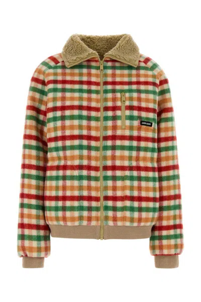 Miu Miu Wool Jacket Plaid Pattern Shearling Collar In Multi