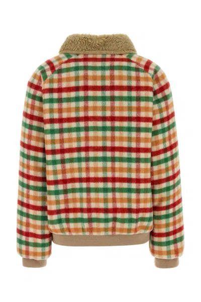 Miu Miu Wool Jacket Plaid Pattern Shearling Collar In Multi