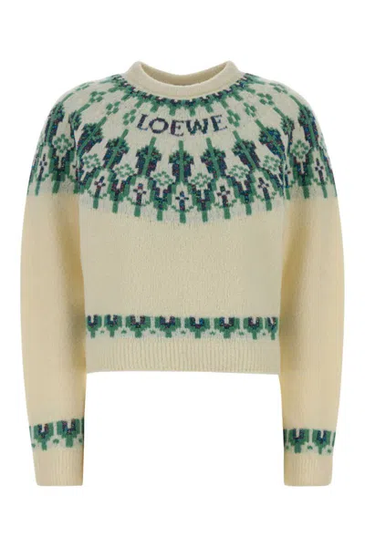 Loewe Stretch Wool Blend Cropped Sweater Graphic In Neutral