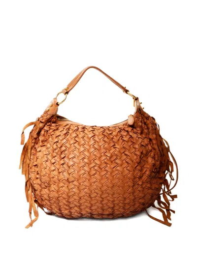 Pre-owned Miu Miu 2000-2015 Woven Fringed Tote Bag In Brown