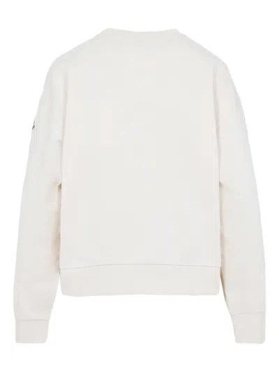 Moncler Crew Neck Sweatshirt Long Sleeves Ribbed Trims In White