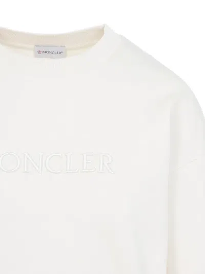 Moncler Crew Neck Sweatshirt Long Sleeves Ribbed Trims In White