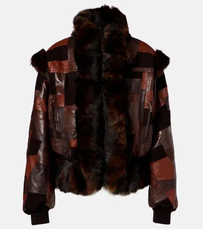 Chloé Shearling-trimmed Leather Bomber Jacket In Brown