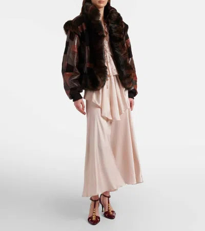 Chloé Shearling-trimmed Leather Bomber Jacket In Brown