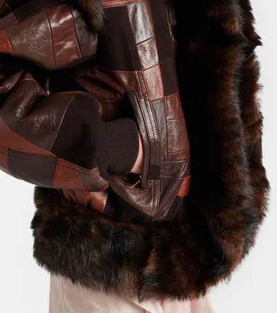 Chloé Shearling-trimmed Leather Bomber Jacket In Brown