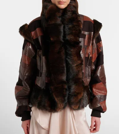 Chloé Shearling-trimmed Leather Bomber Jacket In Brown