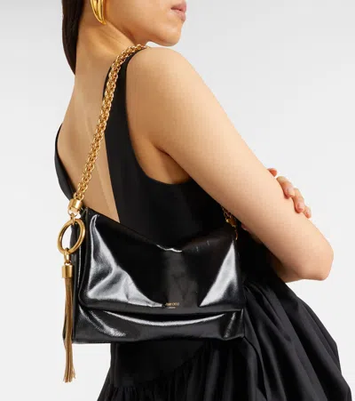 Jimmy Choo Callie Flap Leather Shoulder Bag In Black