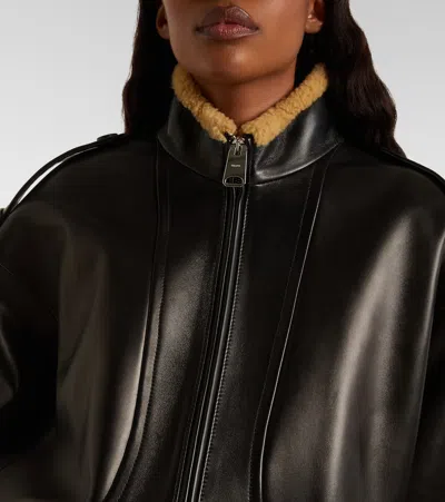 Khaite Sigi Shearling-trimmed Leather Jacket In Black
