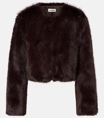 Staud Casmira Cropped Plush Jacket In Brown
