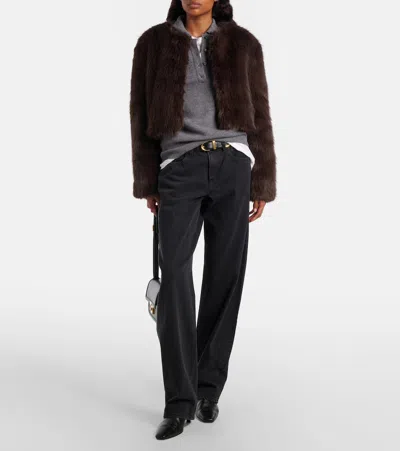 Staud Casmira Cropped Plush Jacket In Brown