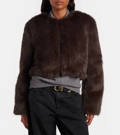 Staud Casmira Cropped Plush Jacket In Brown