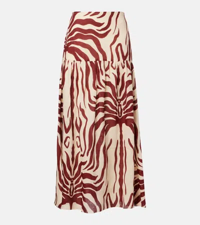 Johanna Ortiz Gathered Printed Linen Maxi Skirt In Multi