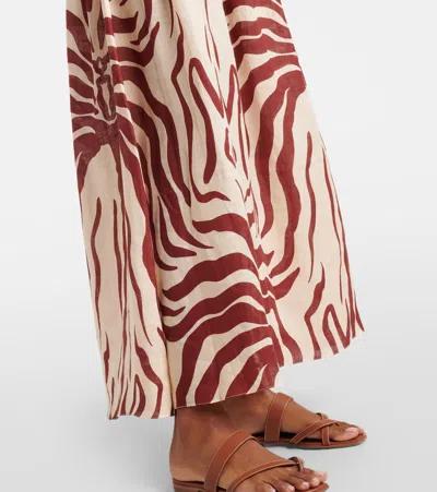 Johanna Ortiz Gathered Printed Linen Maxi Skirt In Multi