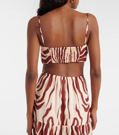 Johanna Ortiz Pleated Printed Linen Bra Top In Brown