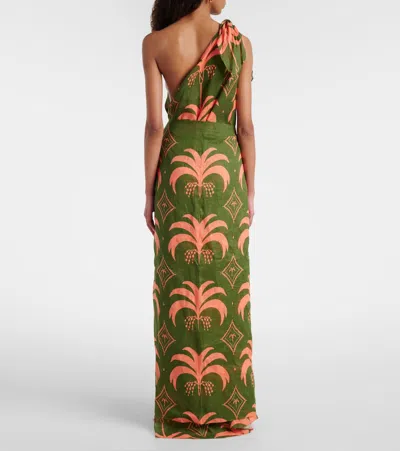 Johanna Ortiz Asymmetric Printed Linen Midi Dress In Green